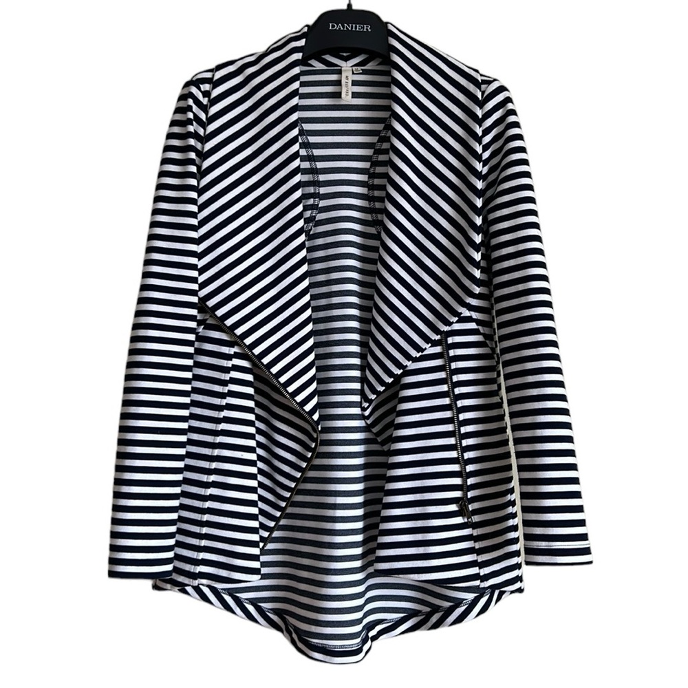 My Beloved women’s cardigan size medium striped navy white zippered